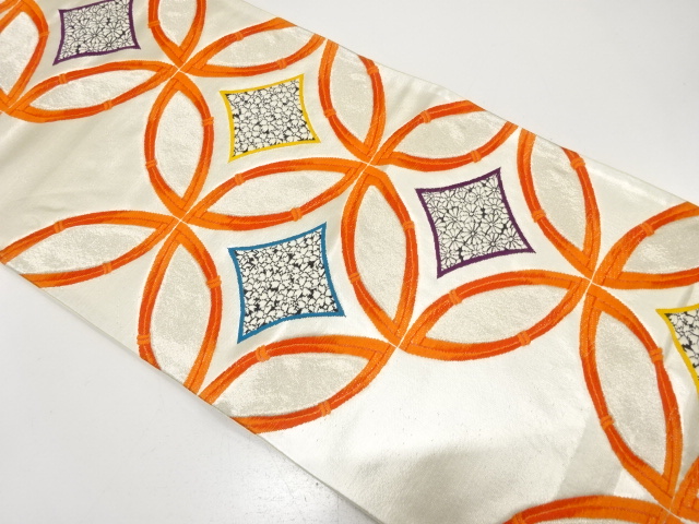 アンティーク　宮本貞男製　七宝模様織り出し袋帯（材料）